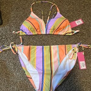 NINETY-NINE DEGREES JUNIORS STRIPES SPLASH BIKINI: MULTI-COLORED: NWT: SZ XL